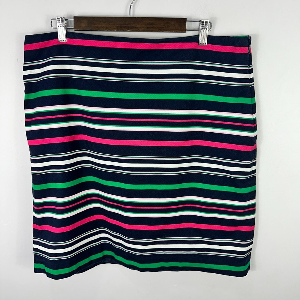 Talbots Striped Mini Pencil Skirt Womens 16‎ Blue Colorful Preppy Office Resort